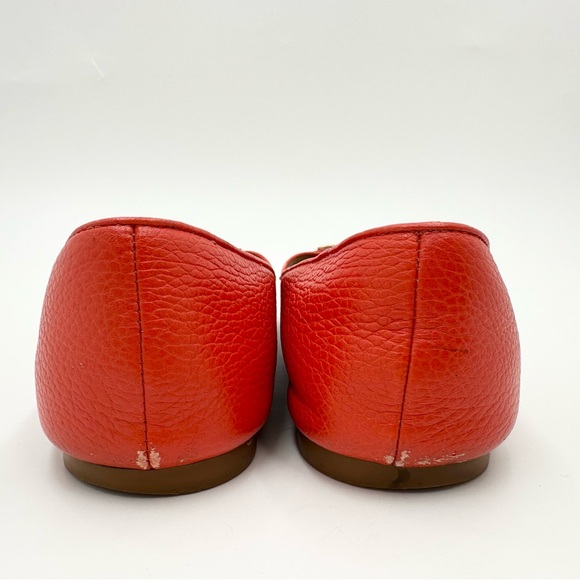 Tory Burch CLAIRE Ballerina Ballet Flat Shoe Samba Leather Logo Orange - Picture 4 of 9